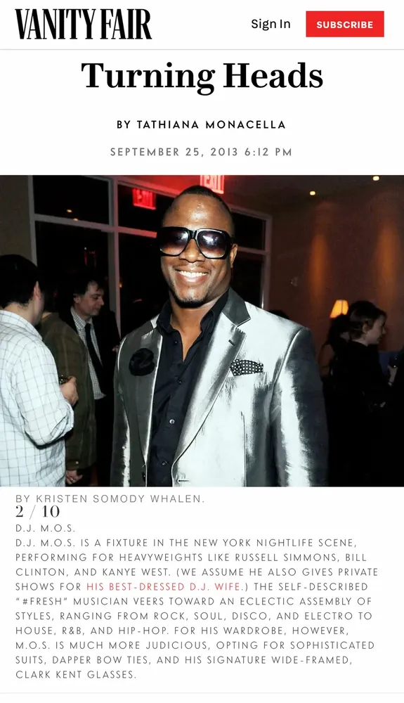 Vanity Fair “Turning Heads”, DJ M.O.S. named a best-dressed DJ